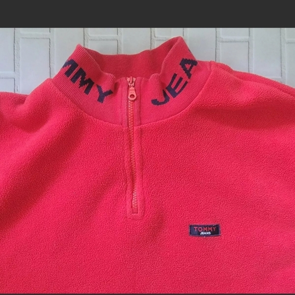 Vintage 90s Tommy Jeans Fleece Pullover 1/4 zip XL - Picture 3 of 7